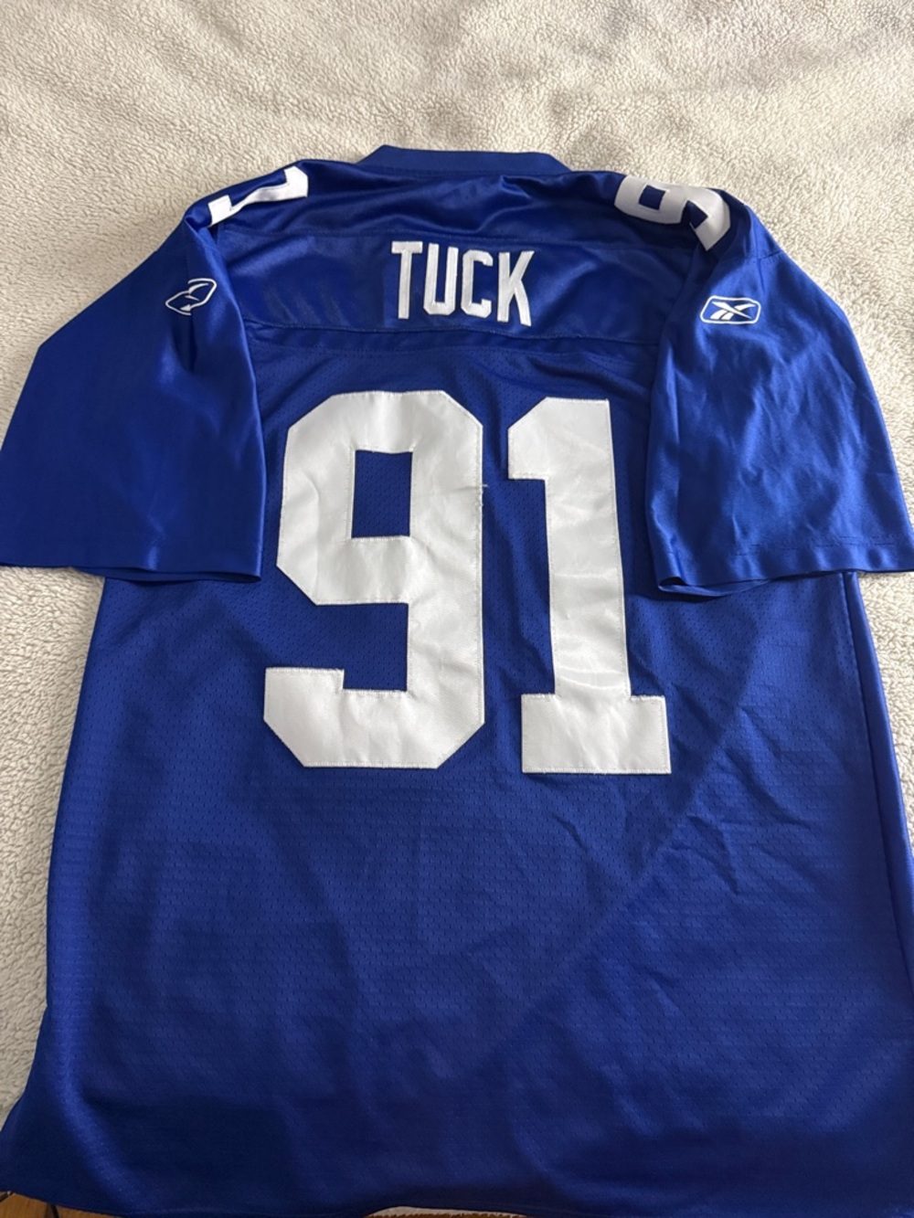 VINTAGE New York Giants #91 Justin Tuck NFL Home Reebok Jersey